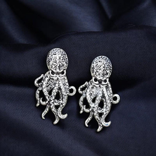 Gothic Octopus Stud Earrings | Mystical Tentacle Jewelry | Small Dainty Studs | Alternative Black Earrings for Men & Women
