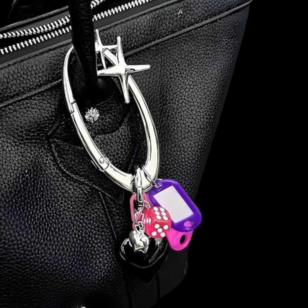 Y2K Star Carabiner Gothic Keychain | Cyberpunk Matte Chrome Key Clip | Minimal Stainless Steel Grunge Keyring | Punk Bag Charm |Gift for Her