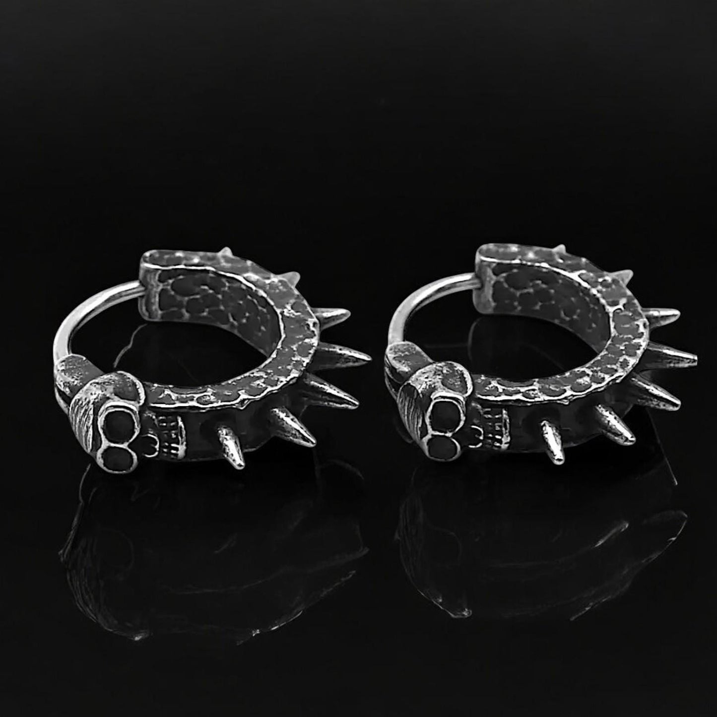 Retro Gothic Skull Rivet Hoop Earrings | Punk Spike Hoop Earrings for Men | Hip Hop Rock Jewelry | Alternative Gothic Gift for Him
