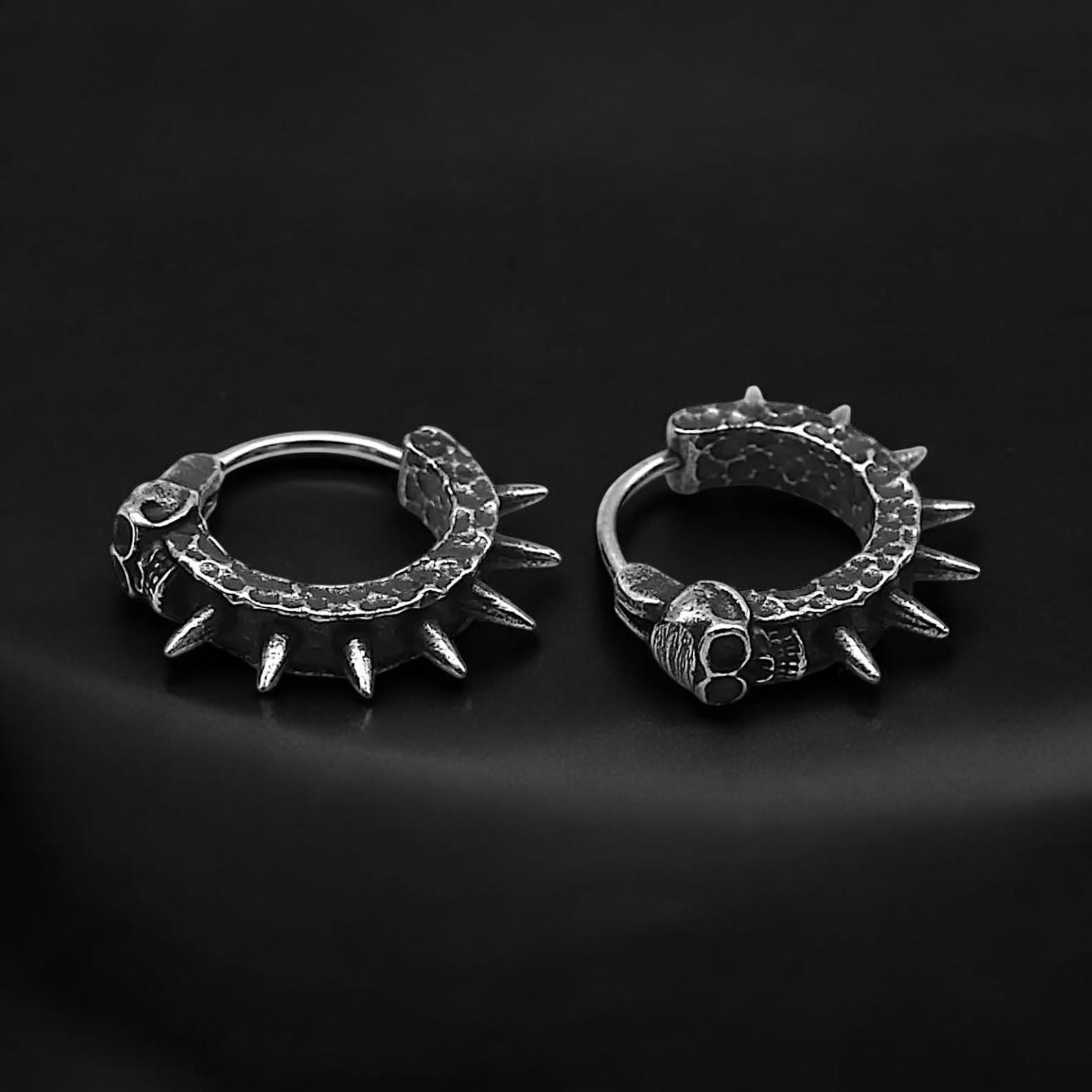 Retro Gothic Skull Rivet Hoop Earrings | Punk Spike Hoop Earrings for Men | Hip Hop Rock Jewelry | Alternative Gothic Gift for Him