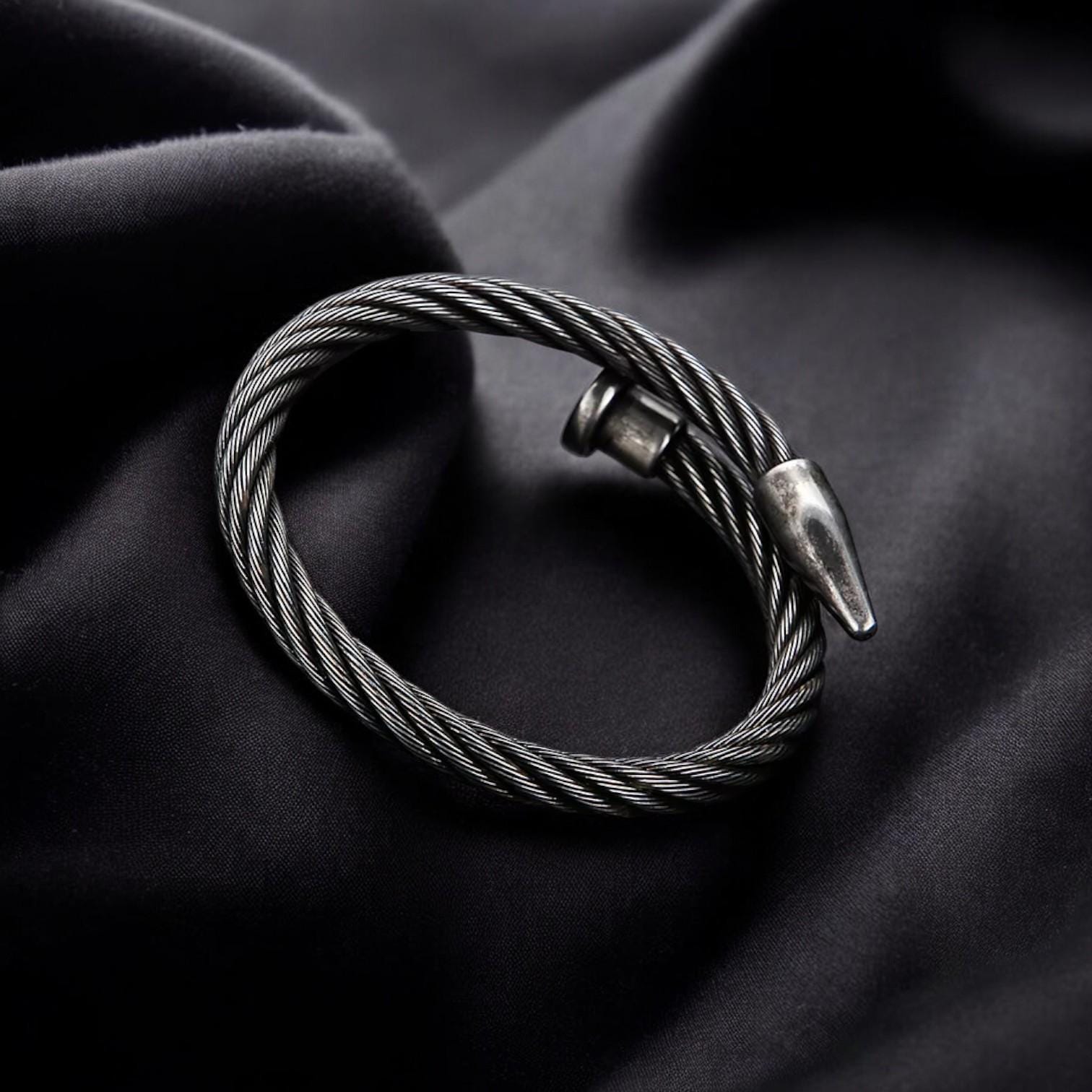 Vintage Punk Cuff Bracelet | Stainless Steel Titanium Bangle | Gothic Adjustable Bracelet for Men & Women | Edgy Alternative Jewelry