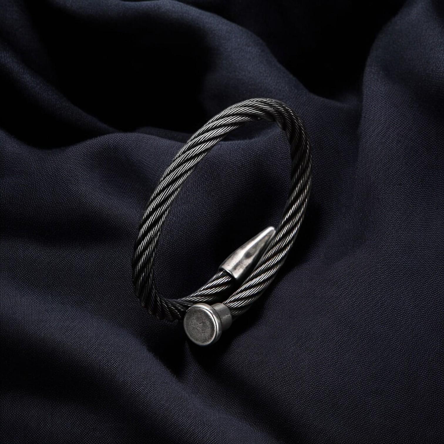 Vintage Punk Cuff Bracelet | Stainless Steel Titanium Bangle | Gothic Adjustable Bracelet for Men & Women | Edgy Alternative Jewelry
