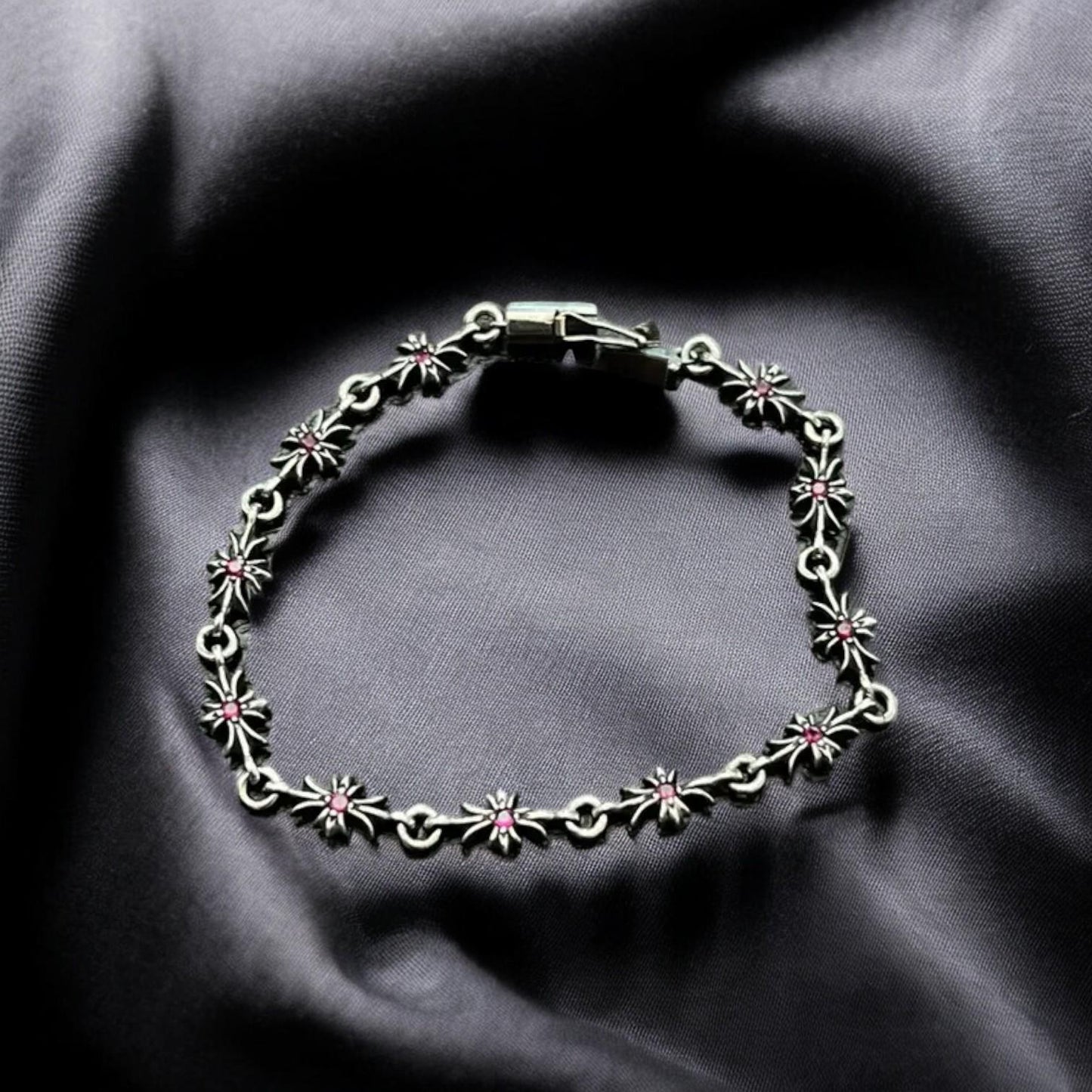 CH Gothic Y2K Punk Cross Bracelet | Pink Diamond Birthstone Charm | Chrome Hearts Minimalist Jewelry | Edgy Aesthetic Gift for Men & Women