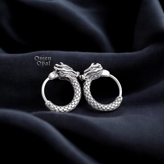 Dragon Hoop Earrings | Gothic Huggie Hoops | Men’s Dragon Jewelry | Gothic Earrings | Men’s Hoop Earrings | Dragon Hoops | Unique Gift