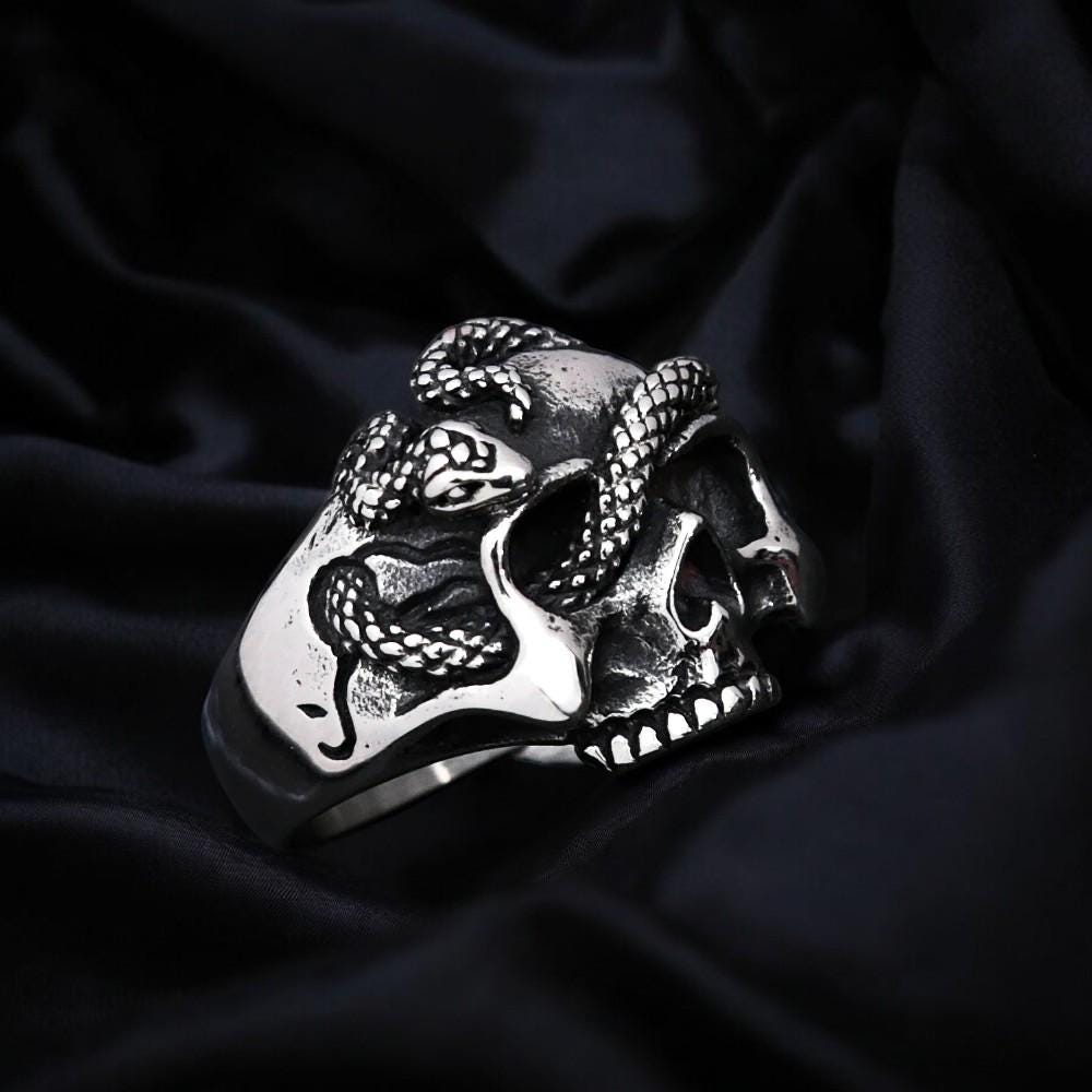 Black Skull Ring for Men & Women | Gothic Biker Ring | Heavy Metal Punk Jewelry | Edgy Rock Statement Ring | Gift for Him or Her
