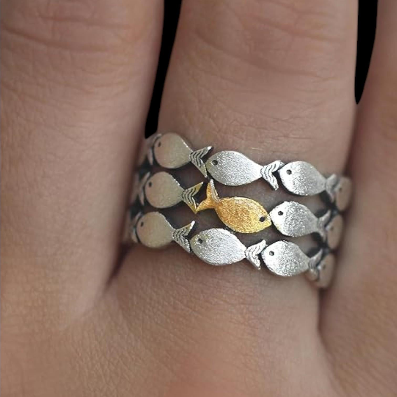Against the Current Fish Ring | Silver Adjustable Ring | Fish Ocean Jewelry for Men & Women | Unique Nautical Gift