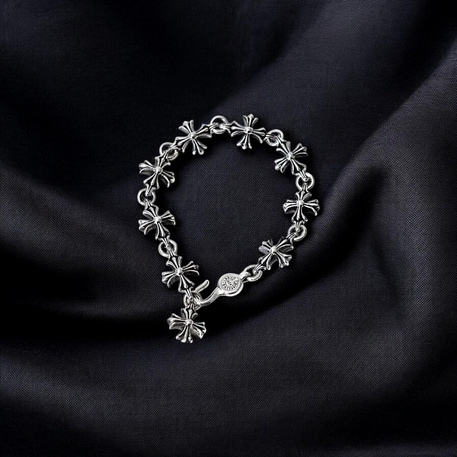 Silver Dice Heart Cross Charm Bracelet | Y2K Punk Goth Streetwear Jewelry | Vintage Edgy Silver Chain Gift for Him Her | Unisex Jewelry