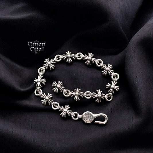 Silver Dice Heart Cross Charm Bracelet | Y2K Punk Goth Streetwear Jewelry | Vintage Edgy Silver Chain Gift for Him Her | Unisex Jewelry