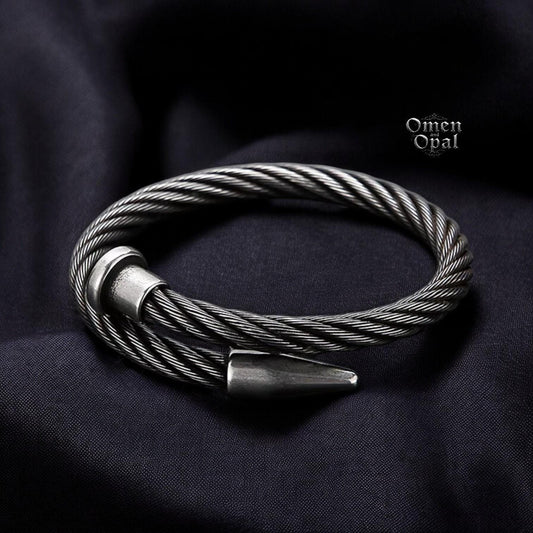 Vintage Punk Cuff Bracelet | Stainless Steel Titanium Bangle | Gothic Adjustable Bracelet for Men & Women | Edgy Alternative Jewelry