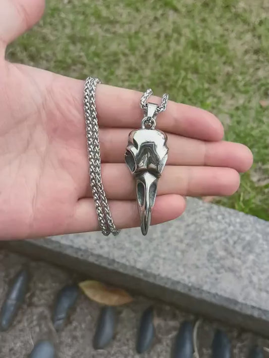 Minimal Crow Skull Necklace | Stainless Steel Raven Skull Pendant | Gothic Silver Necklace for Men | Alternative Fashion | Gift for Him