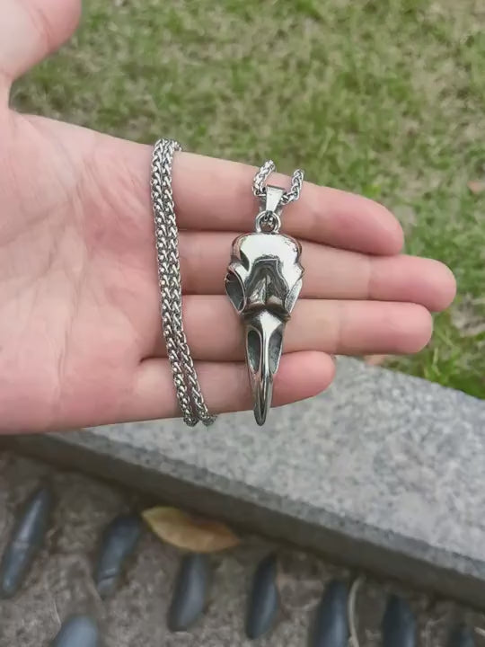 Minimal Crow Skull Necklace | Stainless Steel Raven Skull Pendant | Gothic Silver Necklace for Men | Alternative Fashion | Gift for Him