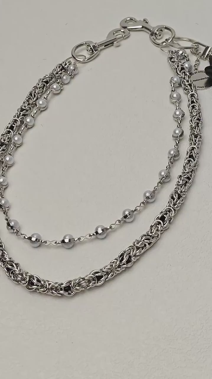 Double Layered Pearl Wallet Chain | Grunge Keychain for Jeans | Punk Keyring Chain | Gothic Side Chain for Pants | Y2K Aesthetic Accessory